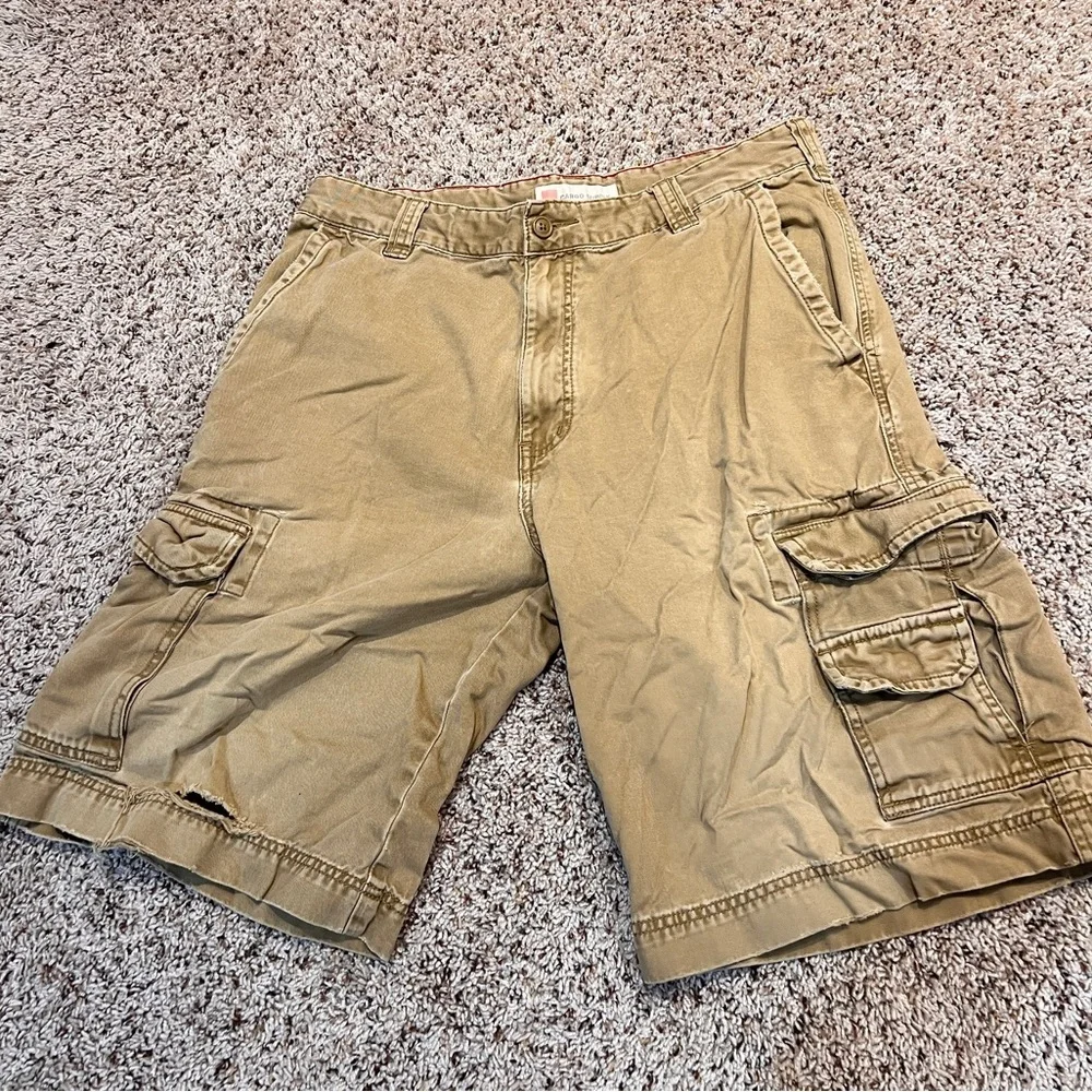 VINTAGE Mossimo Cargo Supply Shorts Mens 34 Khaki Tan Baggy Utility Skater Y2K